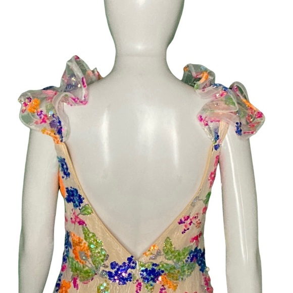 NWT Mac Duggal 68068 White Multi Embellished Ruffle Sleeve Gown - Sz 8 - Picture 7 of 11